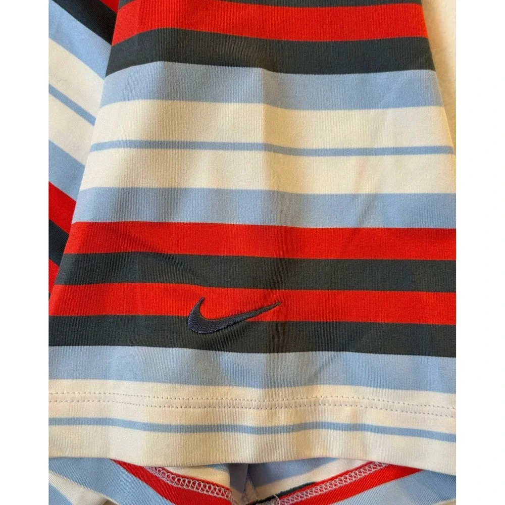 NIKE Golf Polo Shirt Men's Striped Red Blue White Short Sleeve Dri-Fit Casual XL